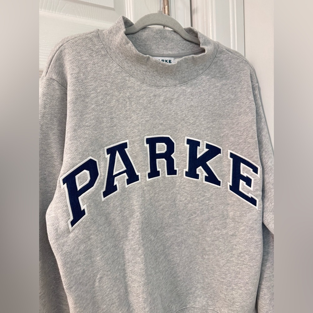 PARKE MOCK NECK OVERSIZED SWEATSHIRT GREY WITH BLUE LETTERING SZ S/M - Picture 4 of 6